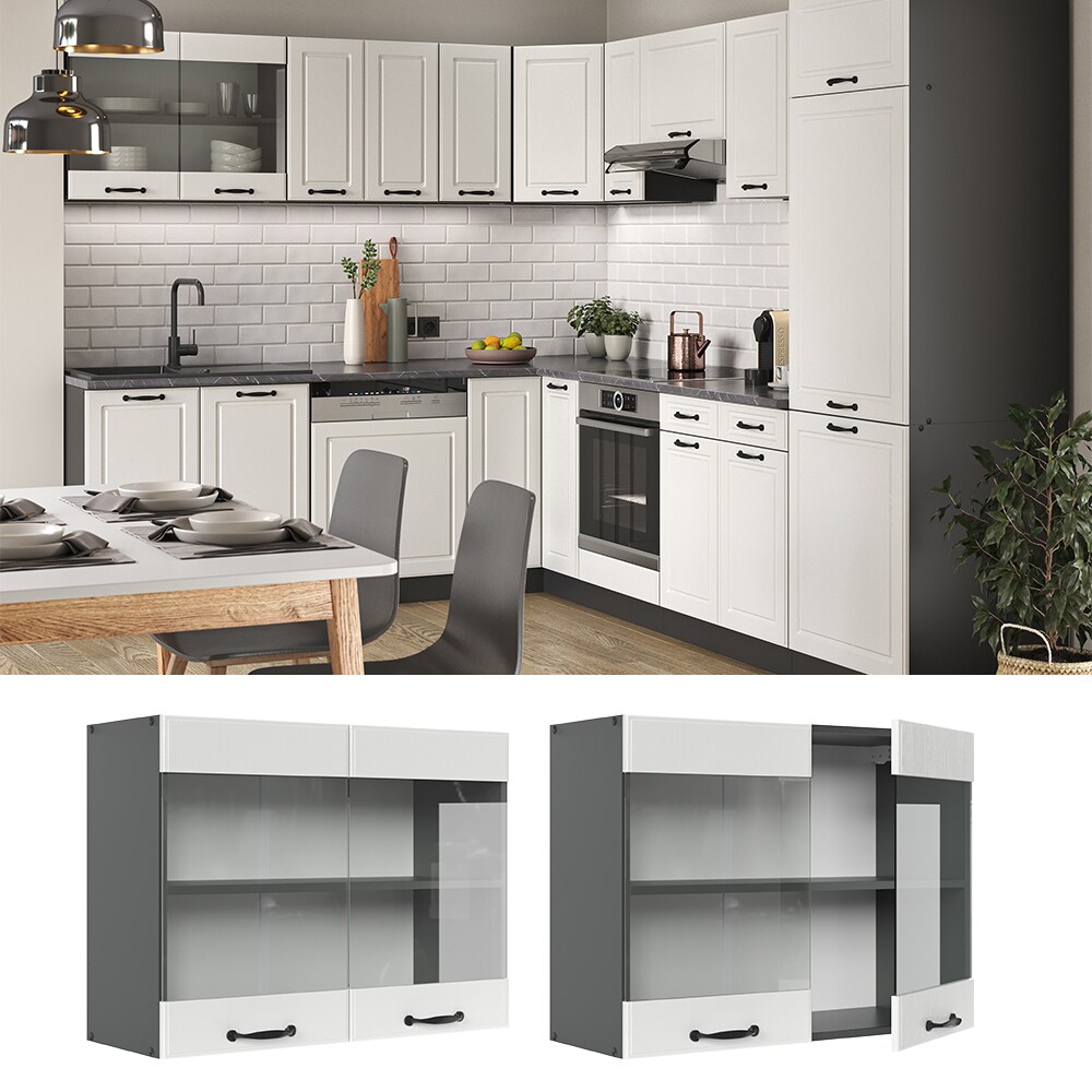 Vicco H&auml;ngeglasschrank 80 cm Anthrazit K&uuml;chenschrank H&auml;ngeschrank K&uuml;chenzeile R-Line 