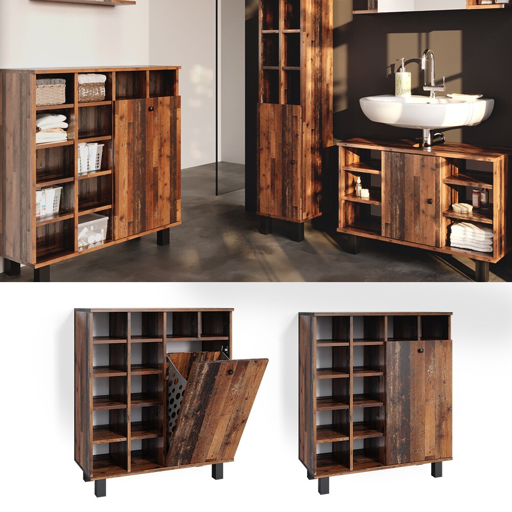 Vicco W&auml;scheschrank Badezimmerschrank Badschrank mit W&auml;schekorb Fynn Badm&ouml;bel 