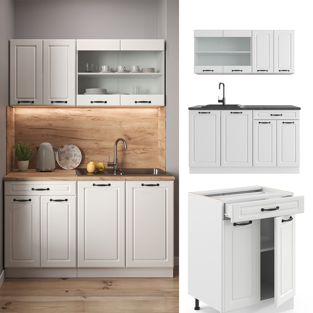 Vicco K&uuml;chenzeile K&uuml;chenblock Einbauk&uuml;che R-Line Single Landhaus Wei&szlig; 