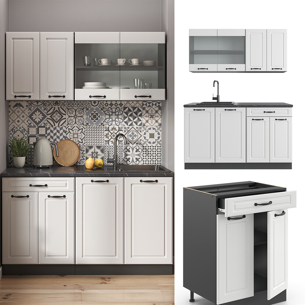 Vicco K&uuml;chenzeile K&uuml;chenblock Einbauk&uuml;che R-Line Single Landhaus Anthrazit 