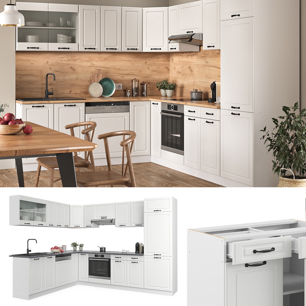 Vicco K&uuml;chenzeile K&uuml;chenblock Einbauk&uuml;che R-Line Ecke 287x227 cm Landhaus Wei&szlig; 