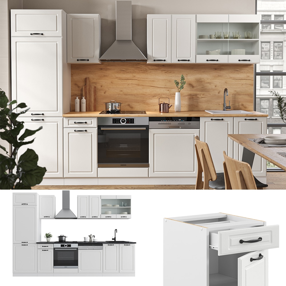 Vicco - Cuisine R-Line, Blanc campagne/blanc, 300 cm sans plan de travail
