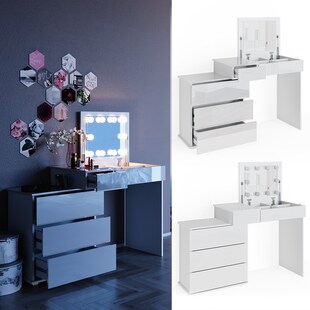 Vicco Schminktisch Frisiertisch Frisierkommode Lotos Weiß mit LED Beleuchtung 