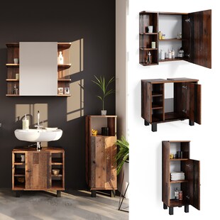 Vicco Badmöbelset Waschtischunterschrank Spiegelschrank Midischrank Fynn 