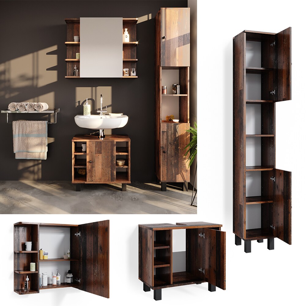 Vicco Badm&ouml;belset Waschtischunterschrank Spiegelschrank Hochschrank Fynn 