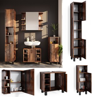 Vicco Badmöbelset Waschtischunter Spiegelschrank Hochschrank Midischrank Fynn 