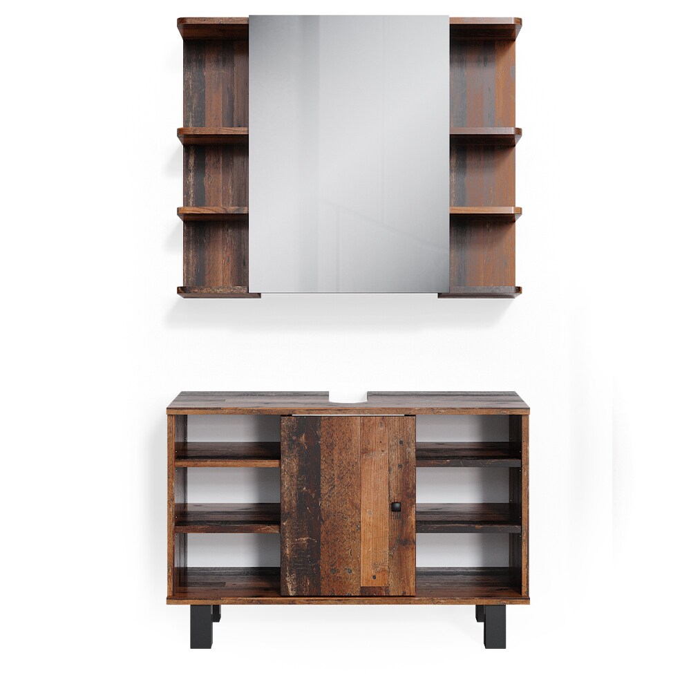 Vicco Badm&ouml;belset Waschtischunterschrank 80 cm Spiegelschrank Fynn Old Style 