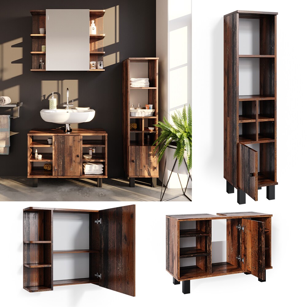 Vicco Badm&ouml;belset Waschtischunter 80cm Spiegelschrank Midischrank kl. T&uuml;r Fynn 