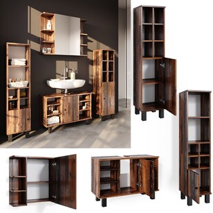 Vicco Badmöbelset Waschtischunter 80 cm Spiegelschrank Midischrank mit Tür Fynn 