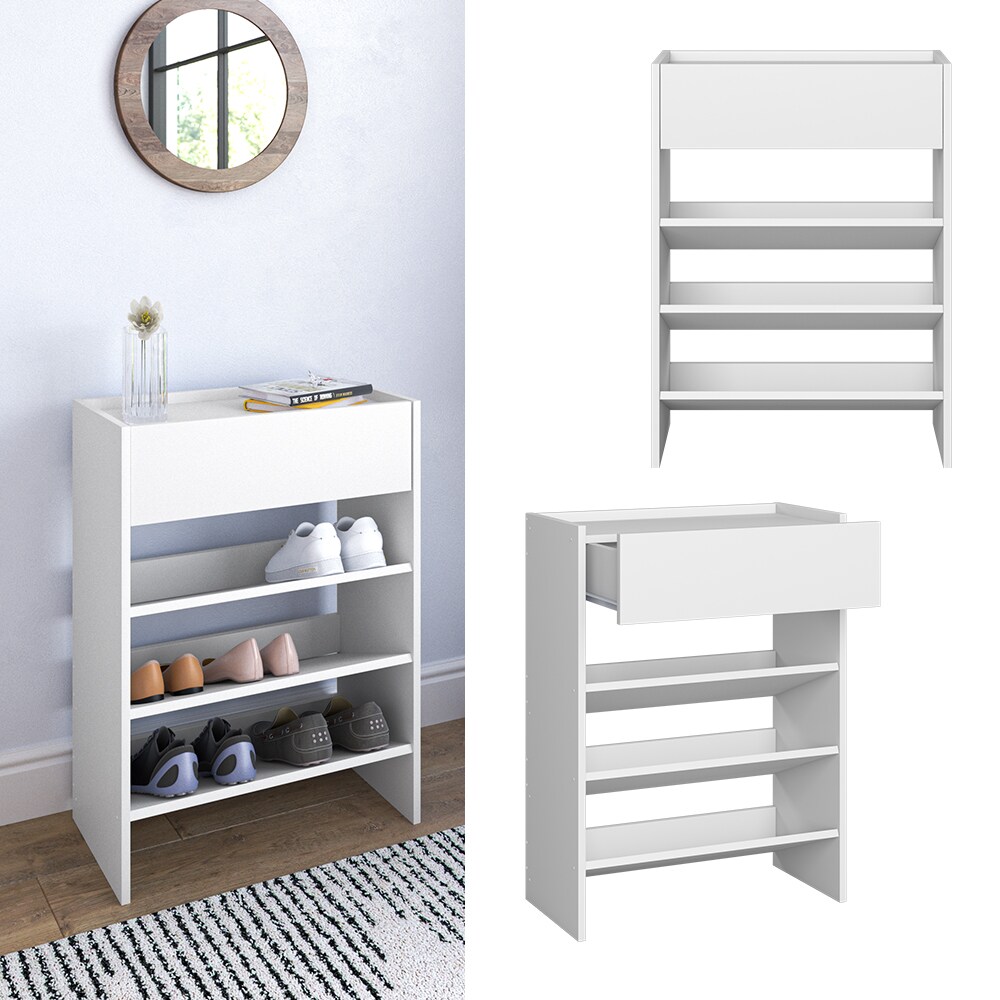 Vicco Schuhregal Schuhschrank Schuhaufbewahrung Delin Wei&szlig; 3 F&auml;cher Schublade 