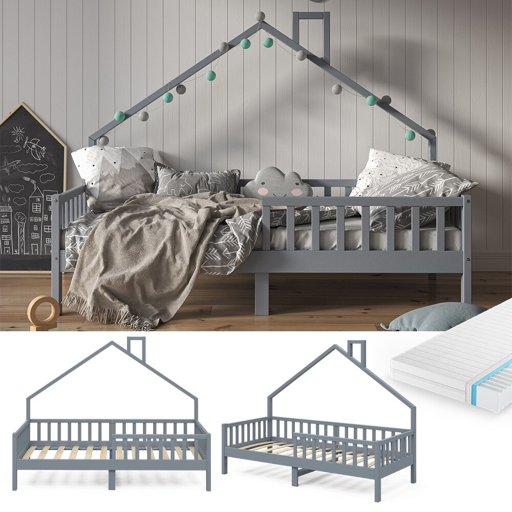 VitaliSpa Hausbett Kinderbett Spielbett Noemi 90x200cm Anthrazit inkl. Matratze 