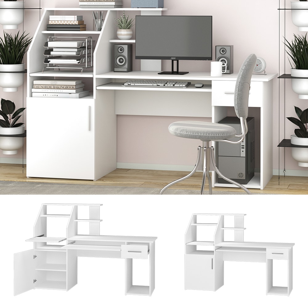 Computertisch Schreibtisch Arbeitstisch Edwin Wei&szlig; Ablagen Schublade 1 T&uuml;r Vicco 