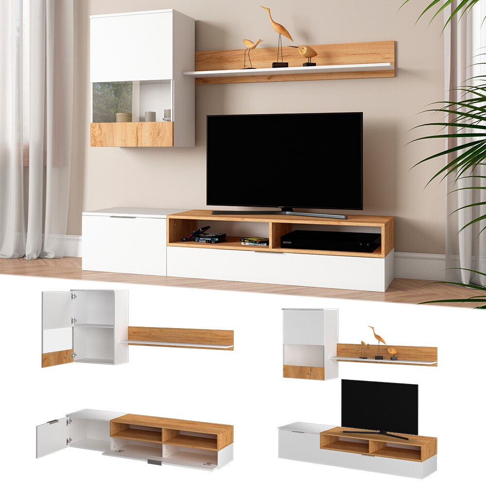 Vicco Wohnwand Lowboard H&auml;ngeschrank Karla Kommode Schrank Wei&szlig; Goldkraft Regal 