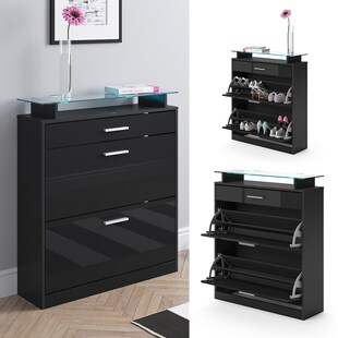 Vicco Schuhschrank Kipper Schuhkipper Alex Schuhkommode 2 Fächer LED Schwarz 