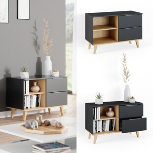 Vicco Kommode Wohnzimmerschrank Anrichte Neptune Anthrazit/Buche Schublade 90 cm 