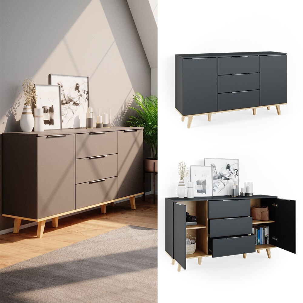 Vicco Sideboard Kommode Wohnwand Neptune Anthrazit Eiche Ablage T&uuml;re Schublade 