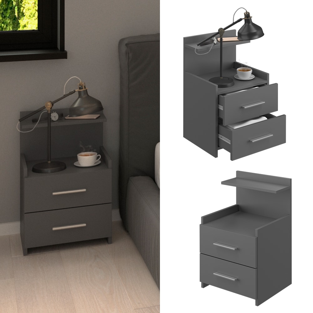 Vicco Nachttisch Beistelltisch Nachtschrank Alpin ANT Nachtkommode 2 Schubladen 