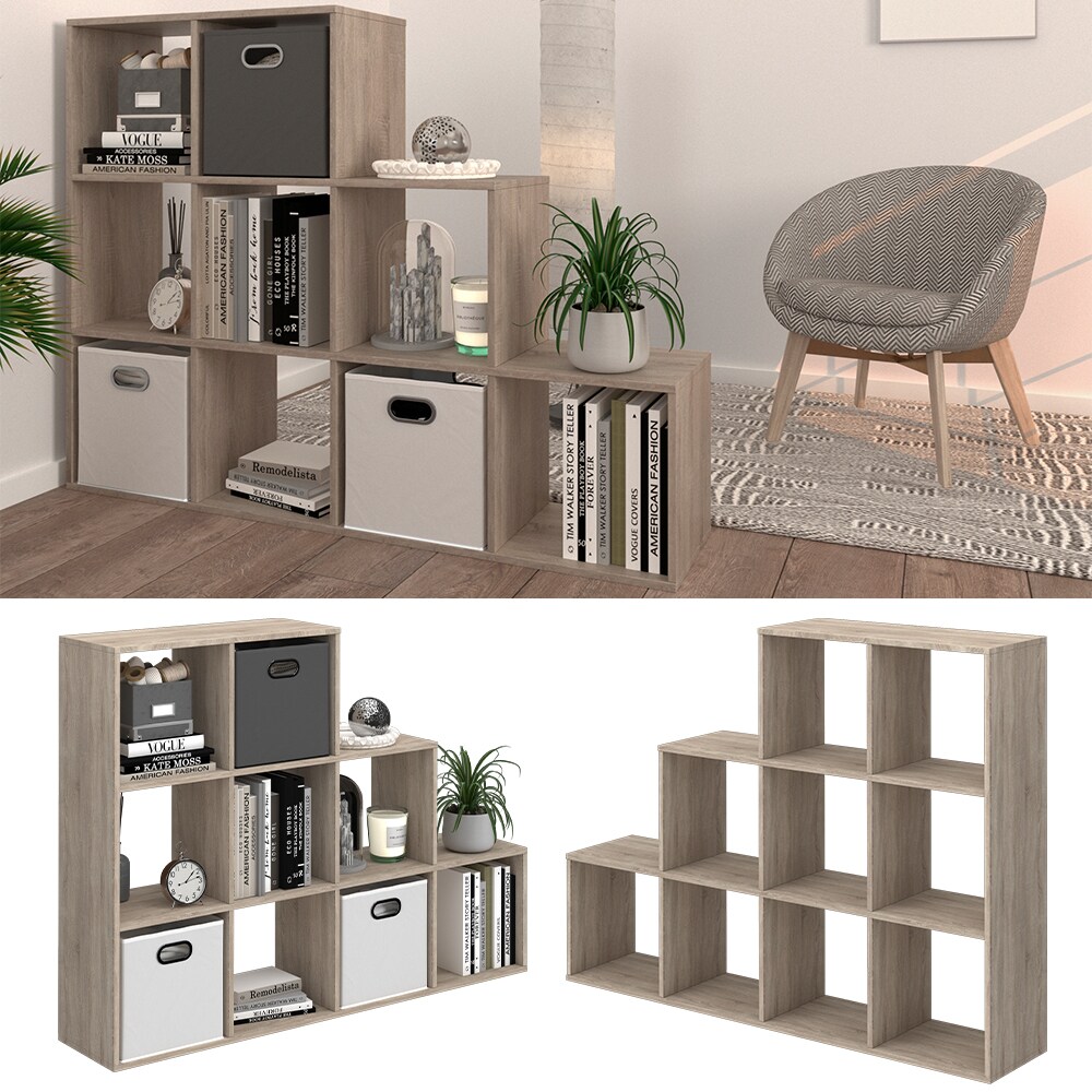 Vicco Treppenregal Raumteiler B&uuml;cherregal 9 F&auml;cher Sonoma Stufenregal Regal 