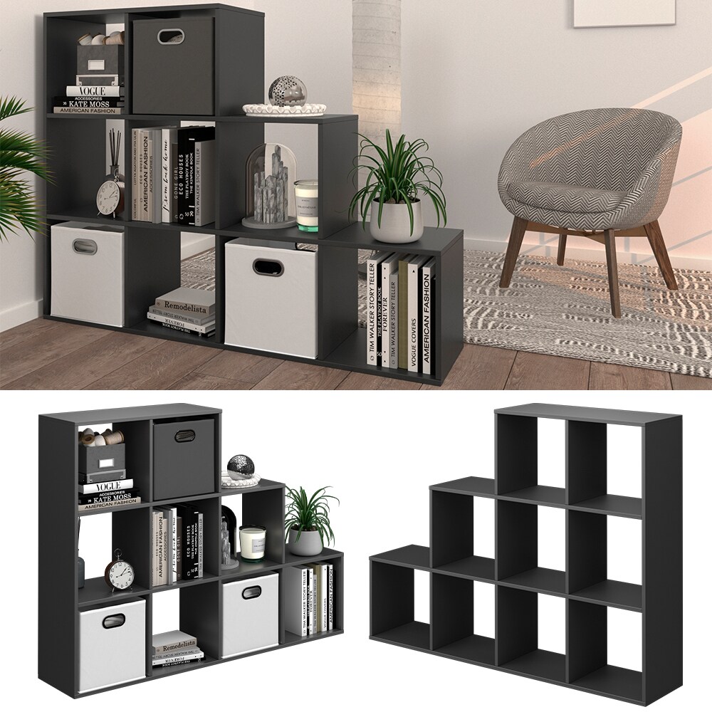 Vicco Treppenregal Raumteiler B&uuml;cherregal 9 F&auml;cher Anthrazit Stufenregal Regal 