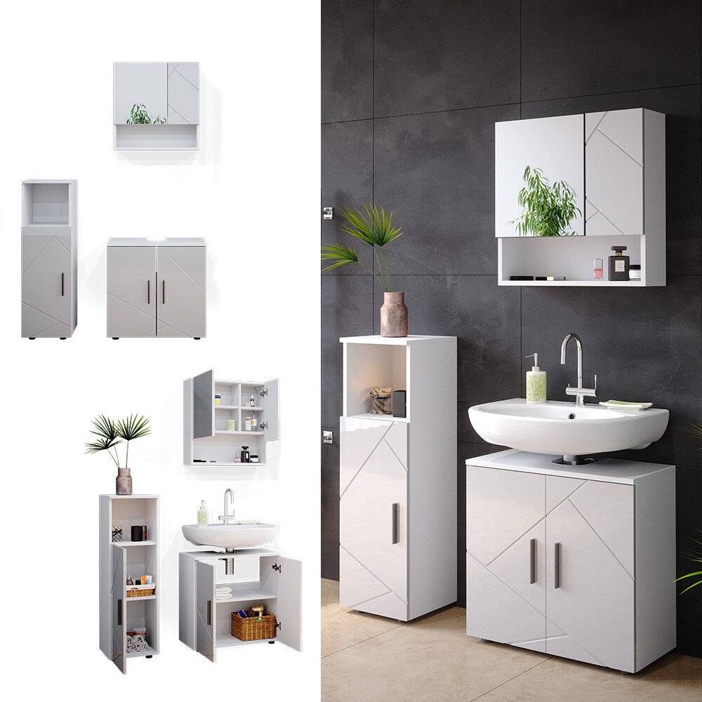 Vicco Badm&ouml;bel Set Badezimmerm&ouml;bel Irma Spiegelschrank Unterschrank Midischrank 