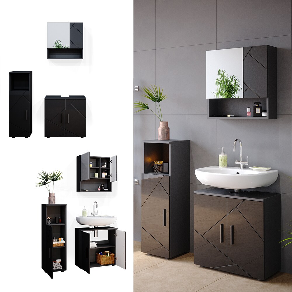 Vicco Badm&ouml;bel Set Badezimmerm&ouml;bel Irma Spiegelschrank Unterschrank Midischrank 