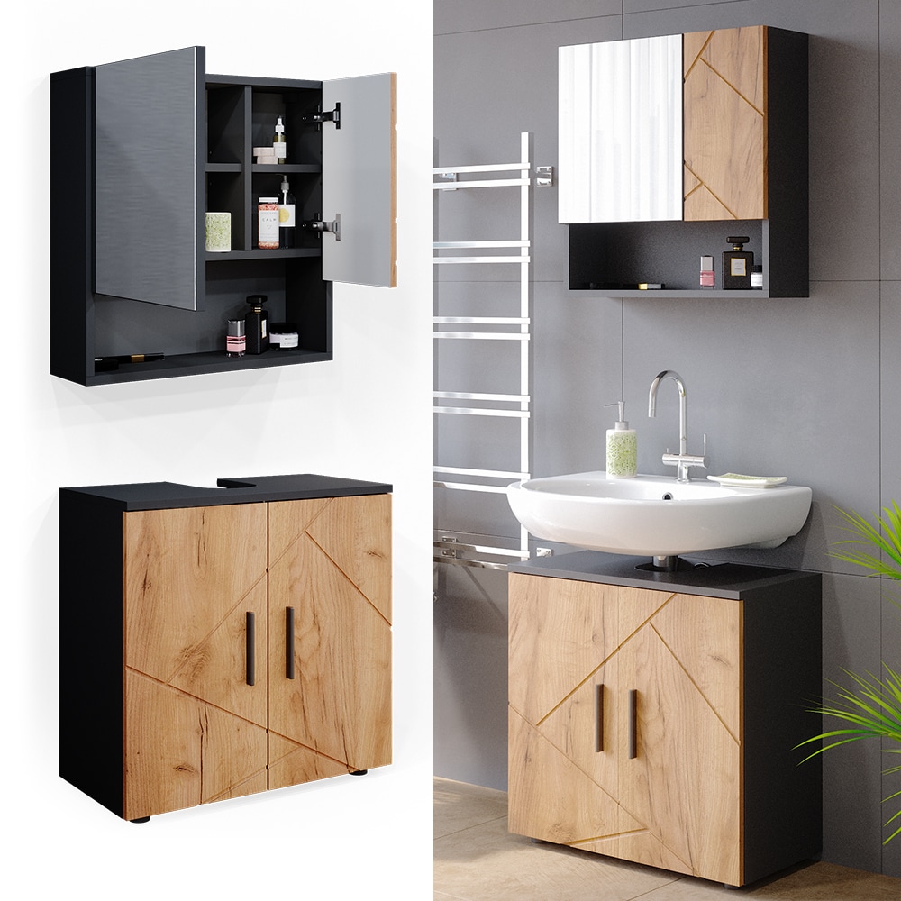 Vicco Badm&ouml;bel Set Badezimmerm&ouml;bel Irma Spiegelschrank + Waschtischunterschrank 