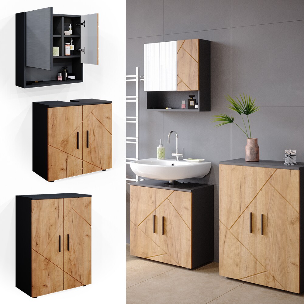 Vicco Badm&ouml;bel Set Badezimmerm&ouml;bel Irma Spiegelschrank Unterschrank Badschrank 