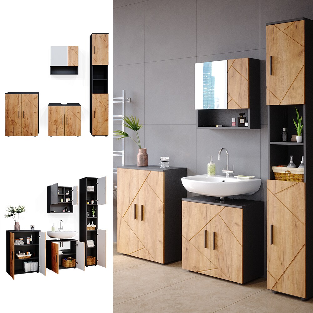 Vicco Badm&ouml;bel Set Badezimmerm&ouml;bel Irma Spiegelschrank Badschrank Hochschrank 