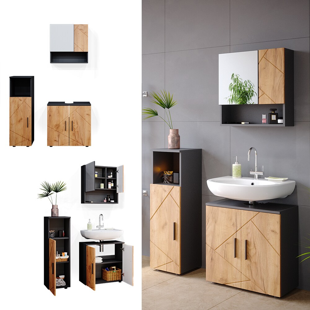 Vicco Badm&ouml;bel Set Badezimmerm&ouml;bel Irma Spiegelschrank Unterschrank Midischrank 