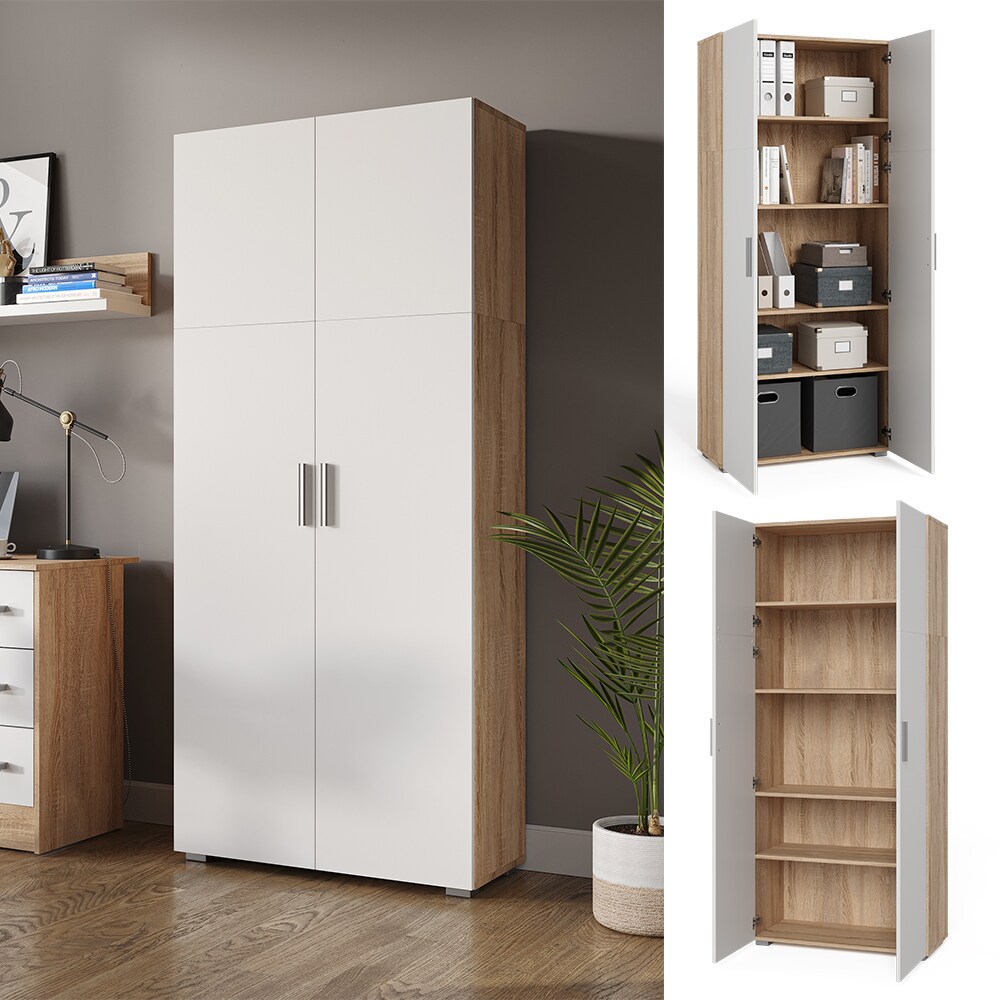 Vicco Aktenschrank Mehrzweckschrank B&uuml;roschrank Ingo Wei&szlig;-Sonoma 2 T&uuml;ren F&auml;cher 