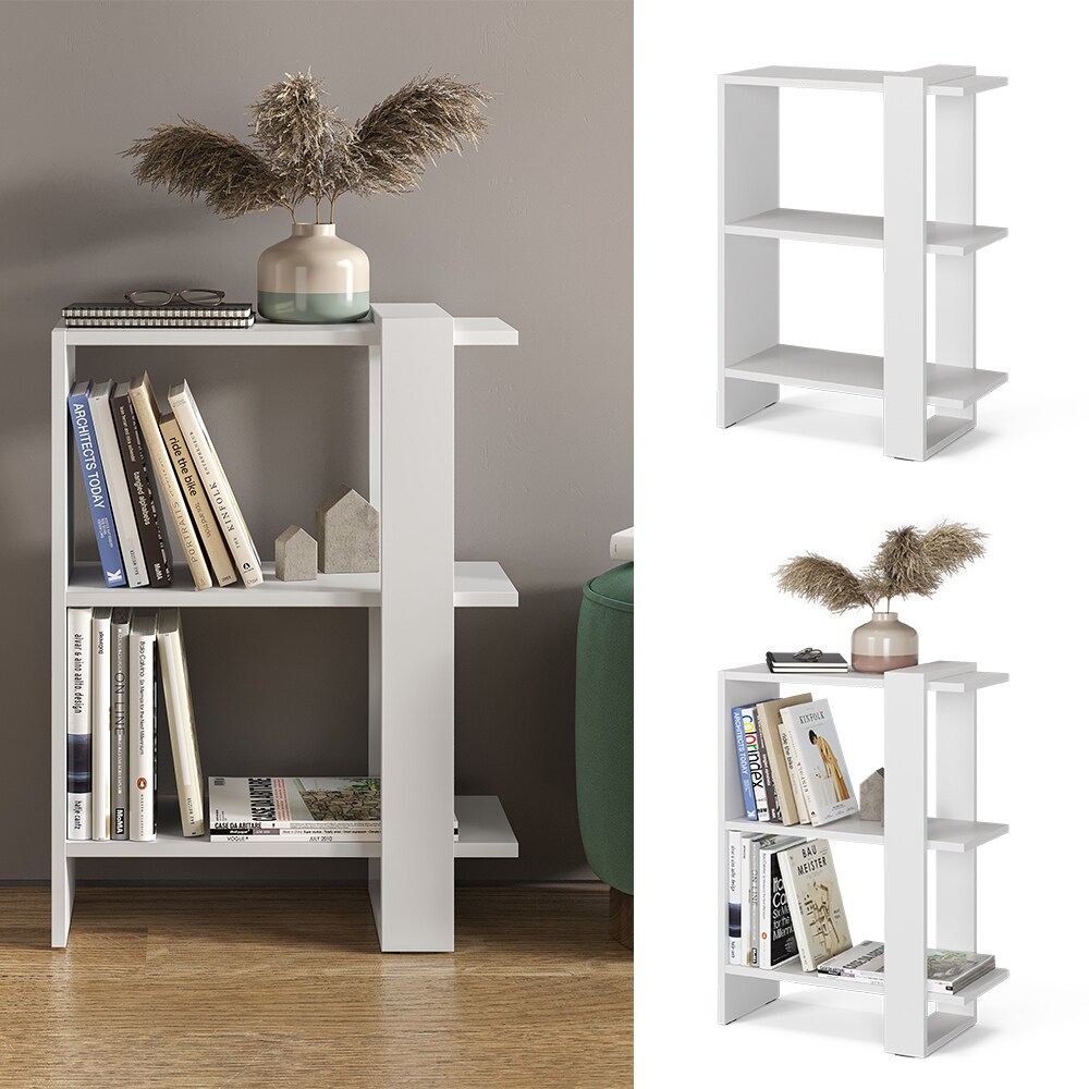 Vicco B&uuml;cherregal Standregal Raumteiler Basil Wei&szlig; 3 Etagen Wandregal Dekoregal 