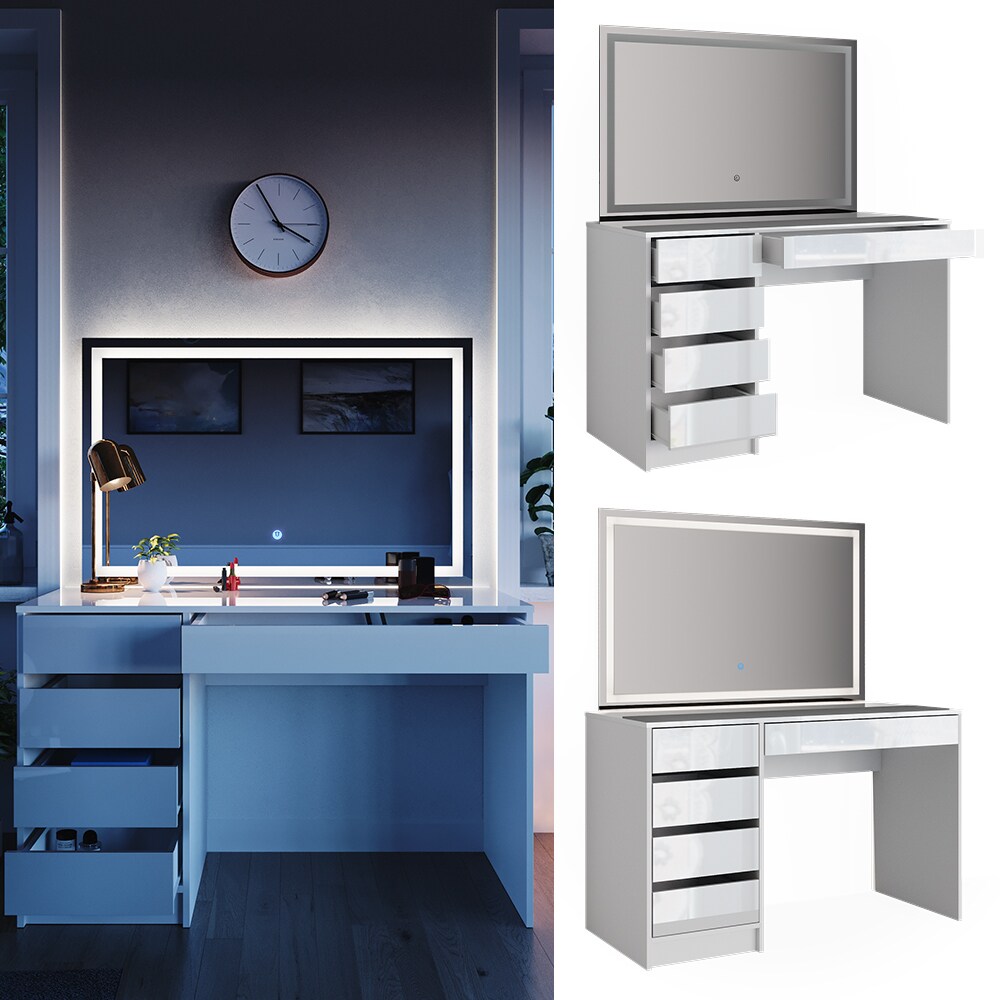 Schminktisch Sherry wei&szlig; Frisiertisch Frisierkommode 5 Schubladen Kommode Vicco 