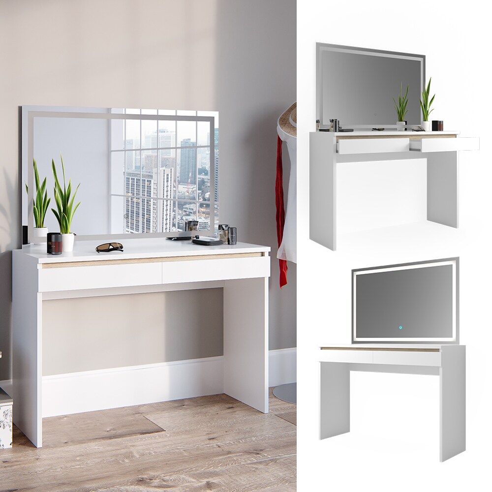 Vicco Schminktisch Frisiertisch Frisierkommode Emma Wei&szlig; Sonoma LED-Spiegel 