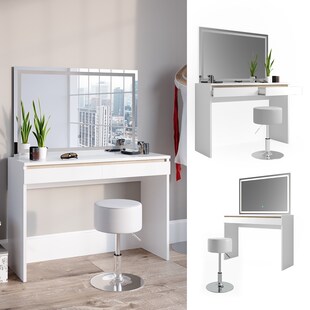 Vicco Schminktisch Frisiertisch Frisierkommode Emma Weiß/SON LED-Spiegel Hocker 
