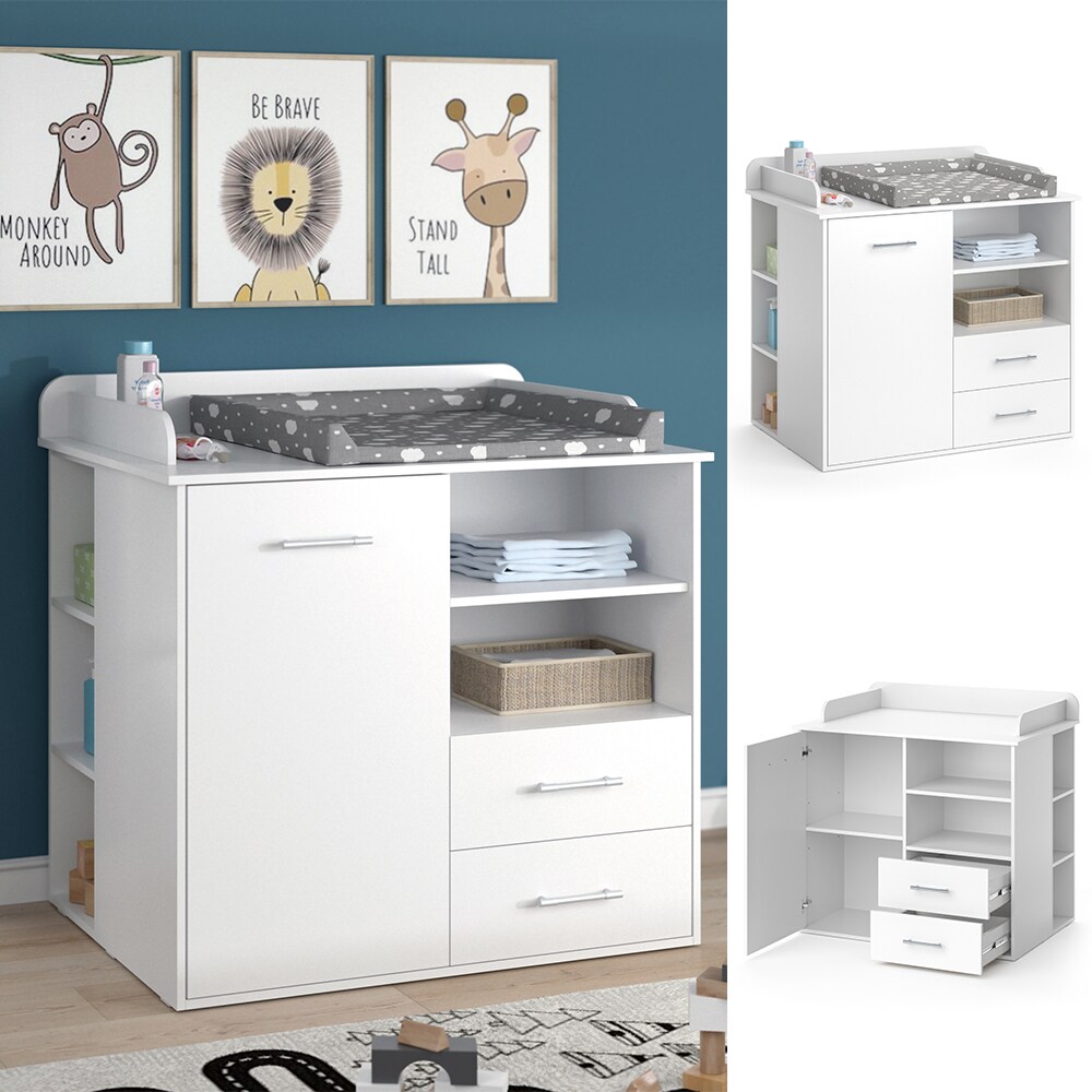 Vicco Wickelkommode Wickeltisch Wickelschrank Lea Wei&szlig; Wickelaufsatz Schublade 