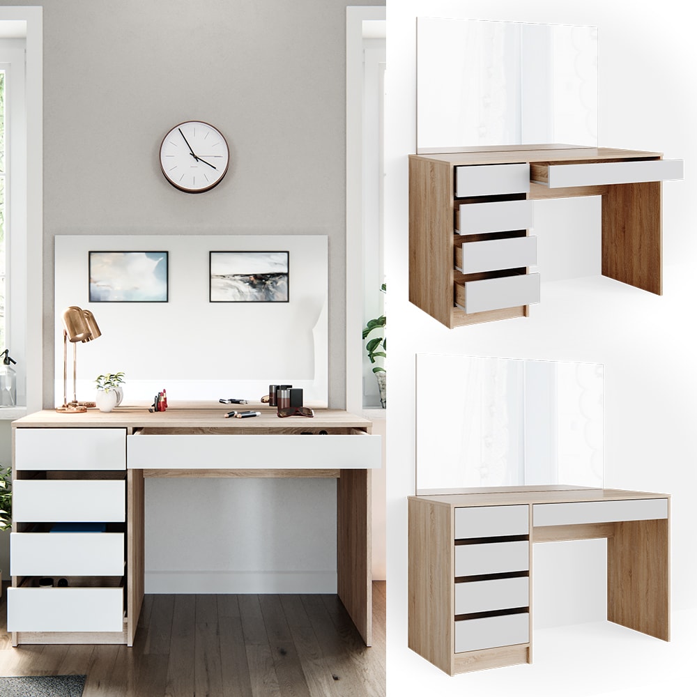 VICCO Schminktisch Sherry Sonoma Wei&szlig; Frisiertisch Spiegel Kommode Schubladen 