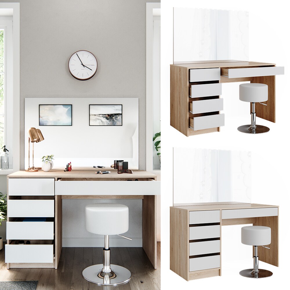 VICCO Schminktisch Sherry Sonoma Wei&szlig; Frisiertisch Spiegel Kommode Hocker 