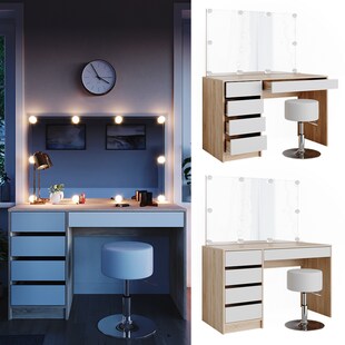 VICCO Schminktisch Sherry Sonoma Weiß Frisiertisch LED Spiegel Kommode Hocker 