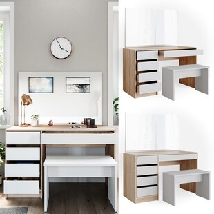 VICCO Schminktisch Sherry Sonoma Weiß Frisiertisch Spiegel Kommode Bank 