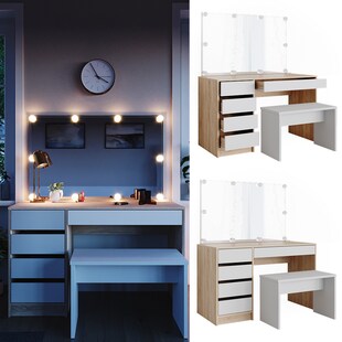 VICCO Schminktisch Sherry Sonoma Weiß Frisiertisch LED Spiegel Kommode Bank 