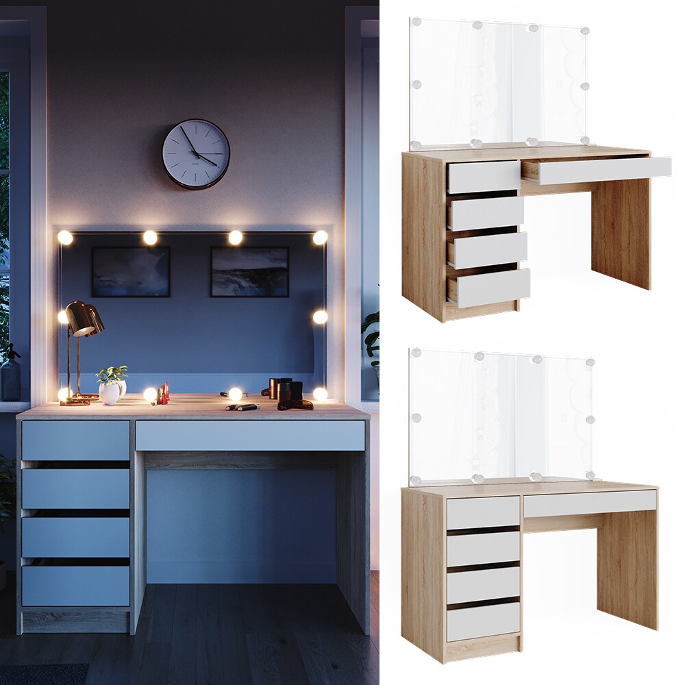 VICCO Schminktisch Sherry Sonoma Wei&szlig; Frisiertisch LED Spiegel Kommode Schublade 