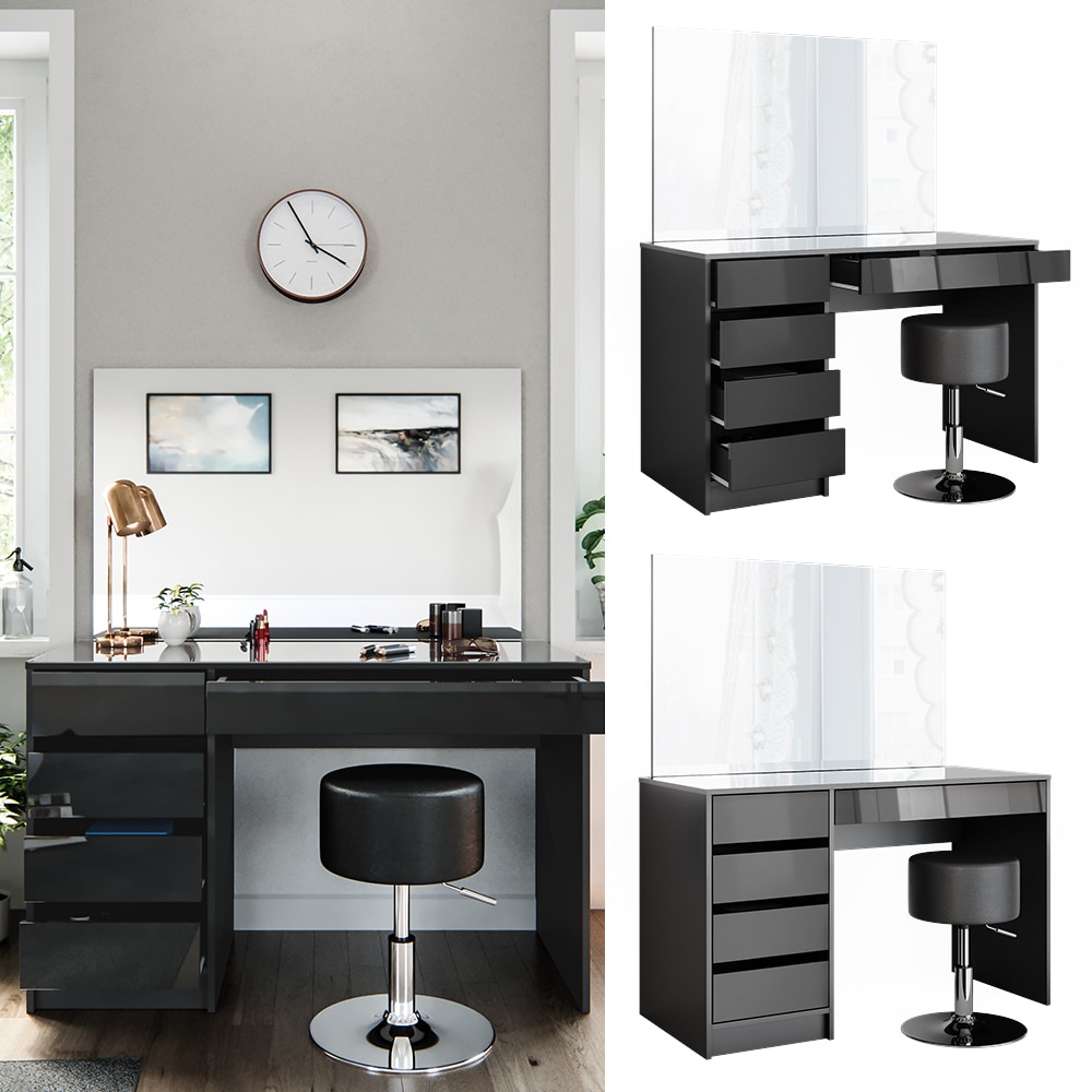 VICCO Schminktisch Sherry Anthrazit Hochglanz Frisiertisch Spiegel Hocker 