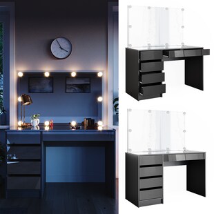 VICCO Schminktisch Sherry Anthrazit Hochglanz Frisiertisch LED Spiegel Kommode 