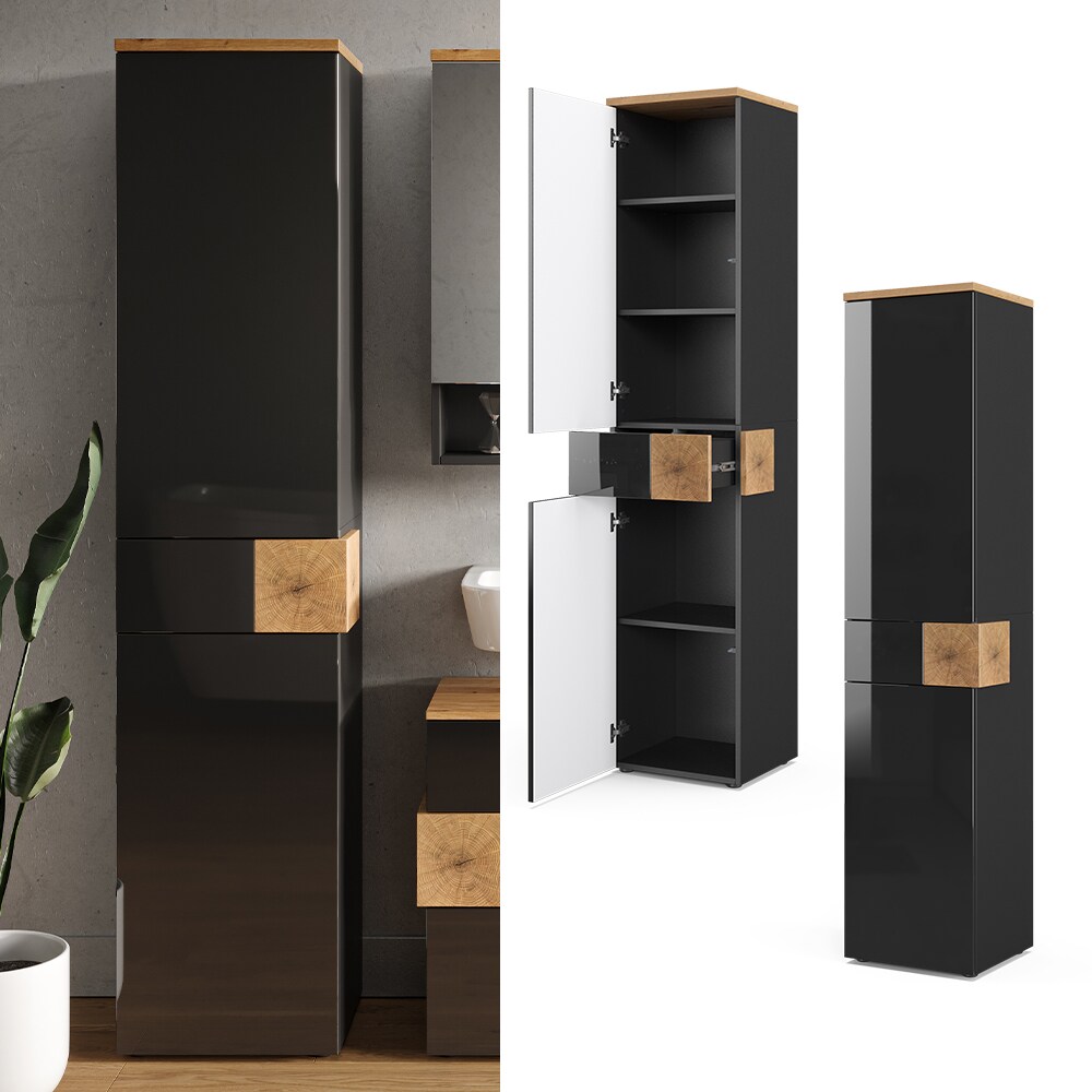 Vicco Hochschrank Badschrank Badezimmerschrank Eden 2 T&uuml;ren Schublade 5 F&auml;cher 