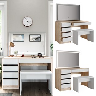 VICCO Schminktisch Sherry Sonoma Weiß Frisiertisch LED Spiegel Kommode Bank 