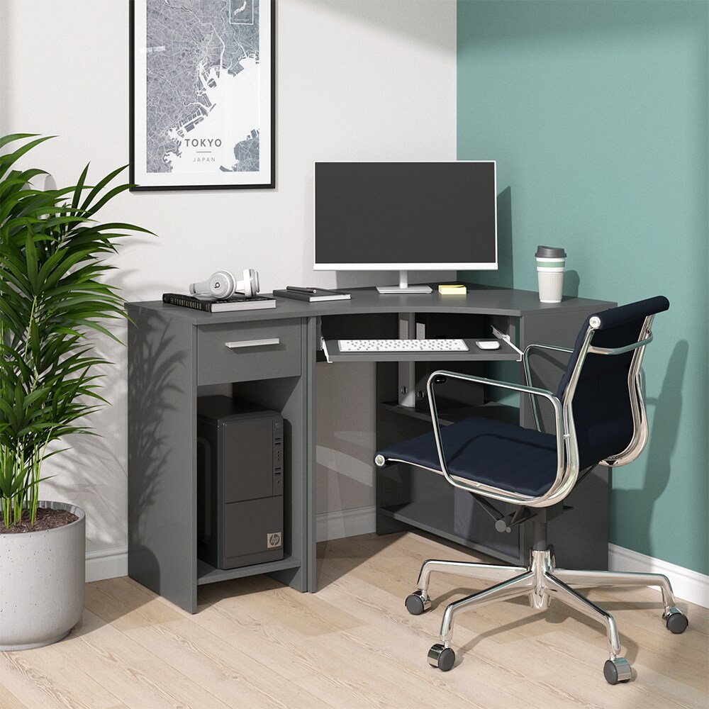 CARO Eckschreibtisch Diego Mit Regal – Moderner Homeoffice-Tisch In Wotan Eiche/Beton, 120x75 Cm, Viele Staufächer