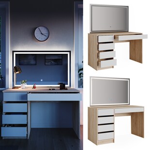 VICCO Schminktisch Sherry Sonoma Weiß Frisiertisch LED Spiegel Kommode Schublade 