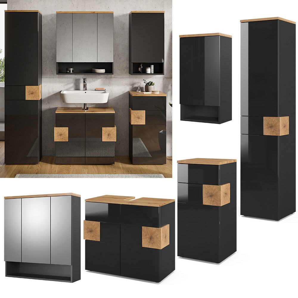 Vicco Badm&ouml;bel Set Eden Spiegelschrank Unterschrank Hochschrank Midischrank Bad 