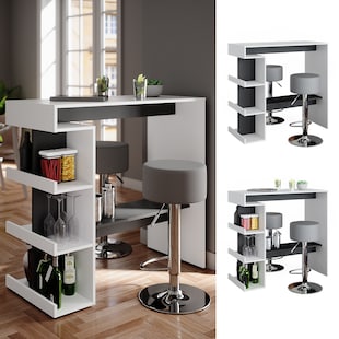 Vicco Bartisch Stehtisch Küchentisch Dana Weiß/Anthrazit 2 Barhocker grau Ablage 