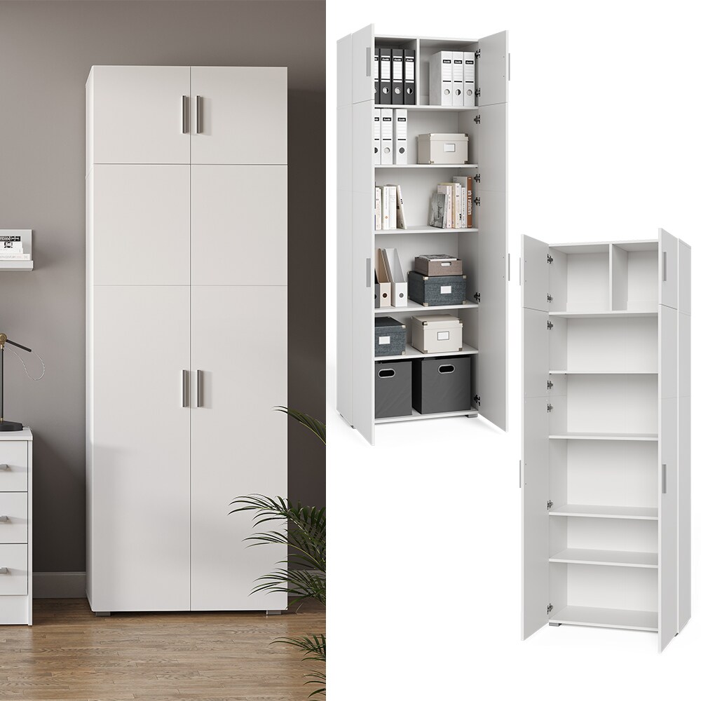 Vicco Aktenschrank Mehrzweckschrank B&uuml;roschrank Ingo Wei&szlig;-Sonoma 2 T&uuml;ren Aufsatz 